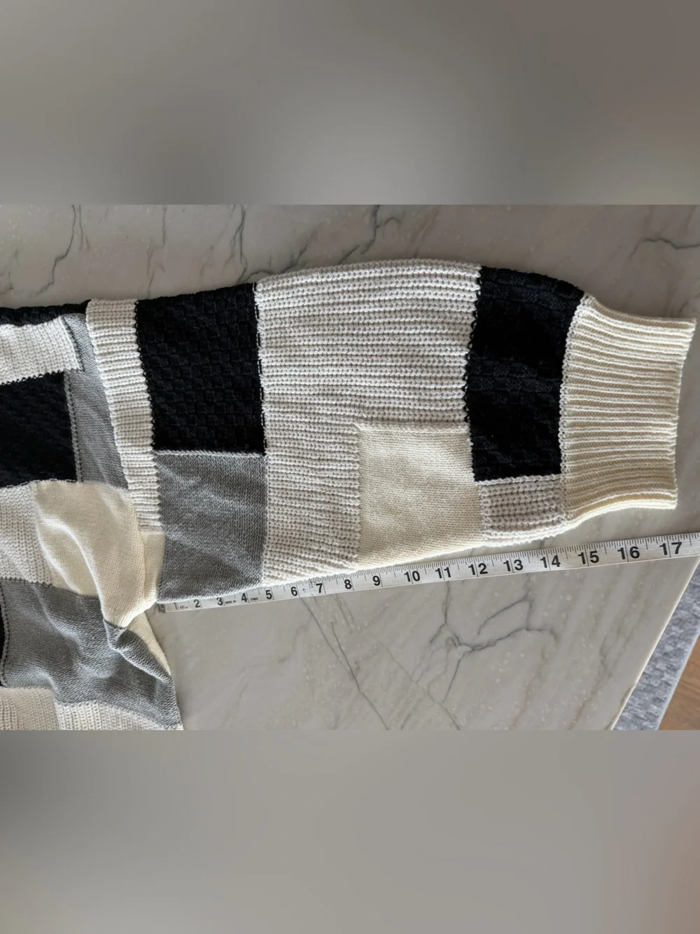 Women SHOW ME YOUR MUMU Ember Patchwork Knit Tunic Sweater Gray Black Ivory-3X